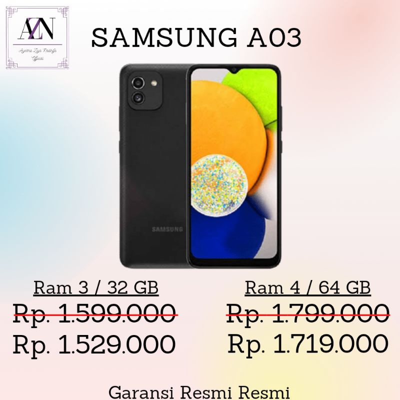 HANDPHONE SAMSUNG A03 RAM 3 / 32 B & RAM 4 / 64 GB GARANSI RESMI | HP TERLARIS | HP SAMSUNG A03
