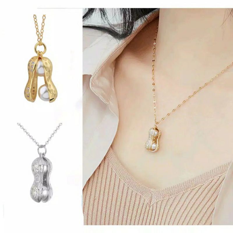 Fourfashion Kalung Korea Fashion Necklace Kacang Mutiara Kekinian