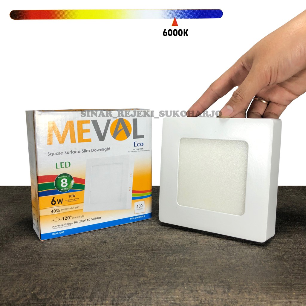 MEVAL 6W Eco Square / Kotak LED Slim Downlight OB / OUTBOW Putih