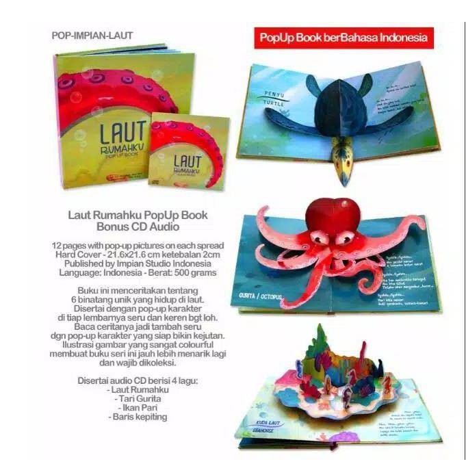 Buku Pop Up Book Impian Studio Wiu Wiu Dino KRIK KRIK KRIK Laut Rumahku Beautiful Animals 123DBK0057