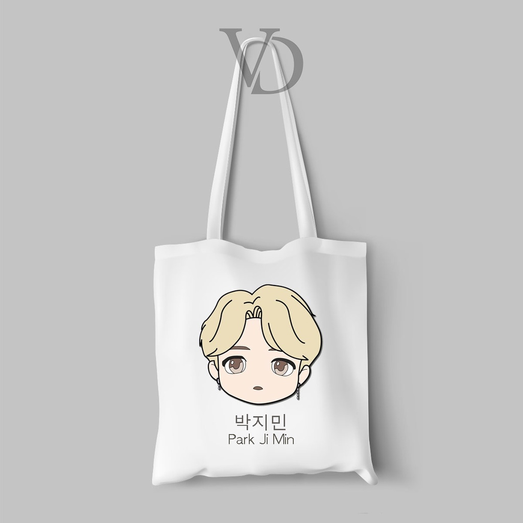 TOTE BAG BAHAN KANVAS MOTIF chibi korea kpop