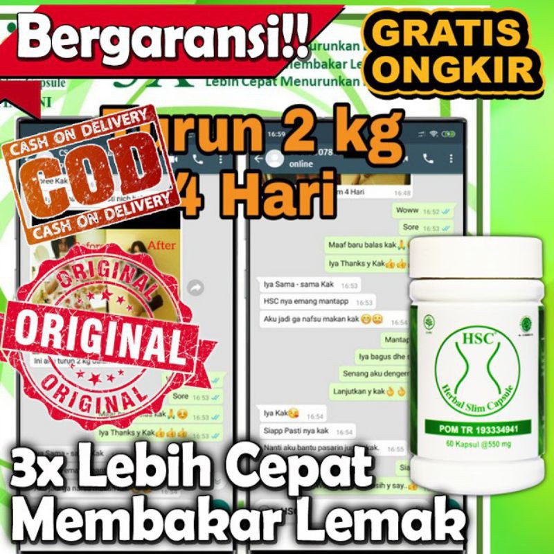 Pelangsing HSC (Herbal Slim Capsule) obat pelangsing badan terbaik asli original BPOM