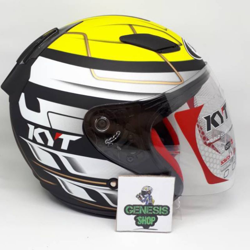 Helm KYT  half face helm KYT DJ MARU motif-#13 black doff yelow