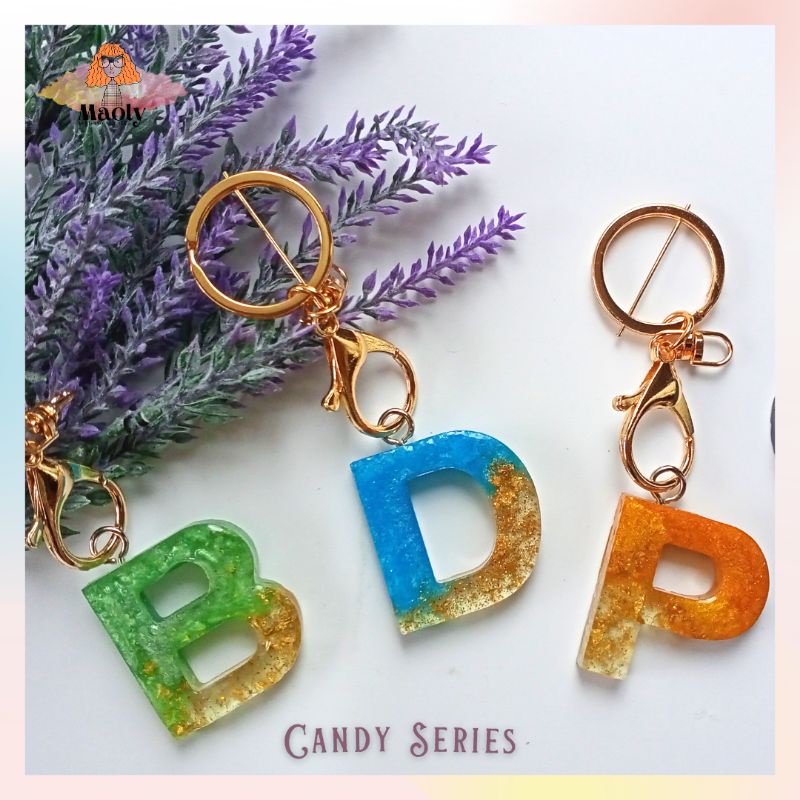 Letter Keychain Resin Gantungan Kunci Huruf Custom Nama Huruf Kado Hadiah Sovenir Hangtag Hampers