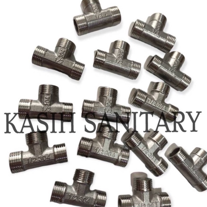 nepel T 304 drat luar nepel T 1/2 inch stainless