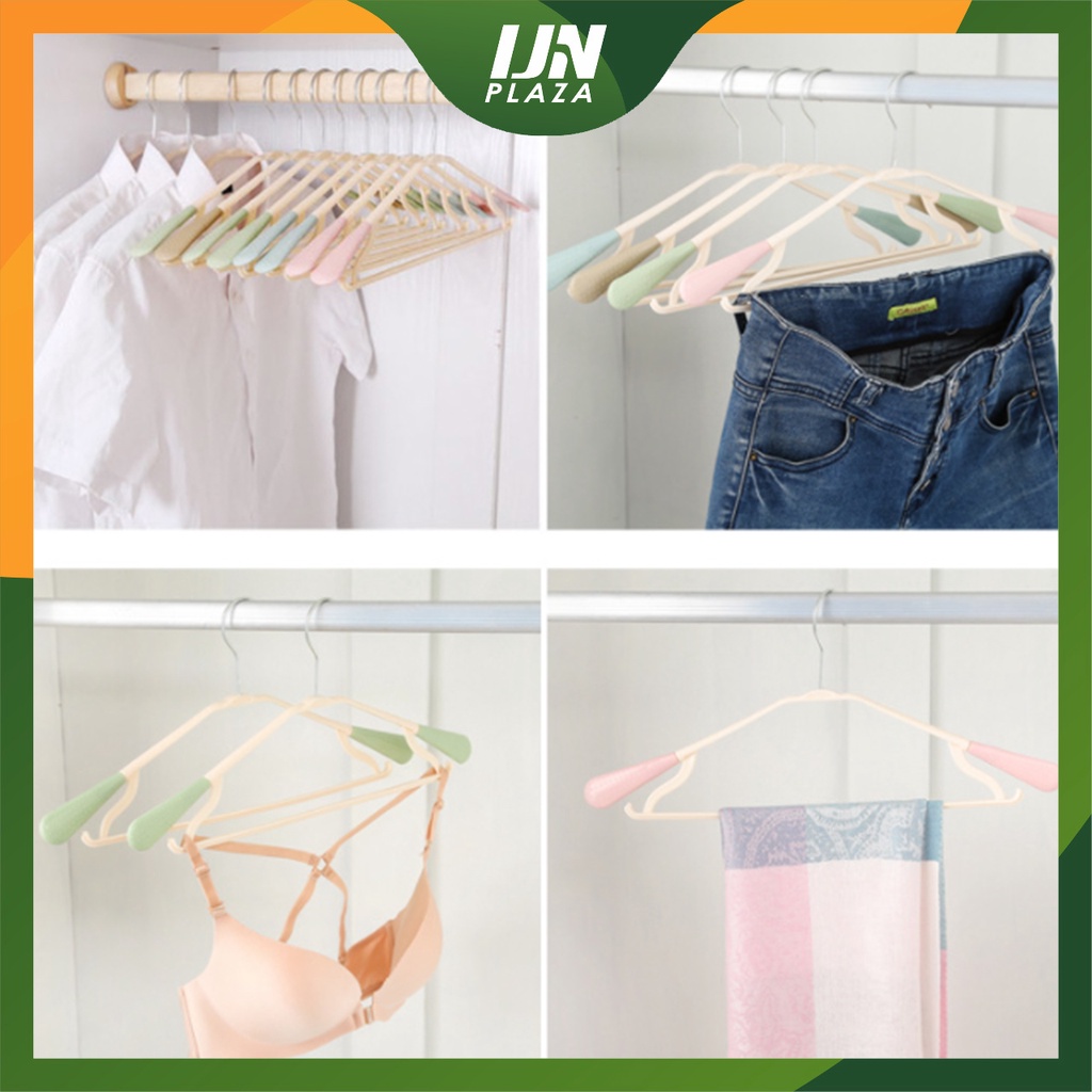 ❤ IJN ❤ Gantungan Baju Hanger Plastik | Plastic Hanger Pakaian Laundry Anti Slip Warna | Cloth Hanger Desain Bahu Lebar