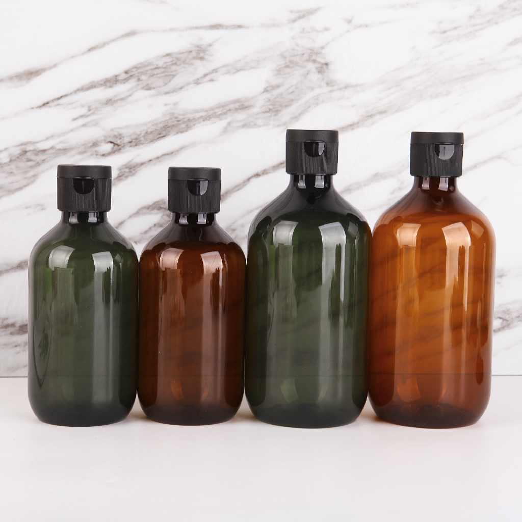 300/500ml Flip /Pressed Hard Plastic Bottle / Shower Gel Lotion Large Capacity Shampoo Bottles /Soap Foam Pumping Dispenser Bottle / Portable Travel Brown Olive Green Bottle / Refillable Container