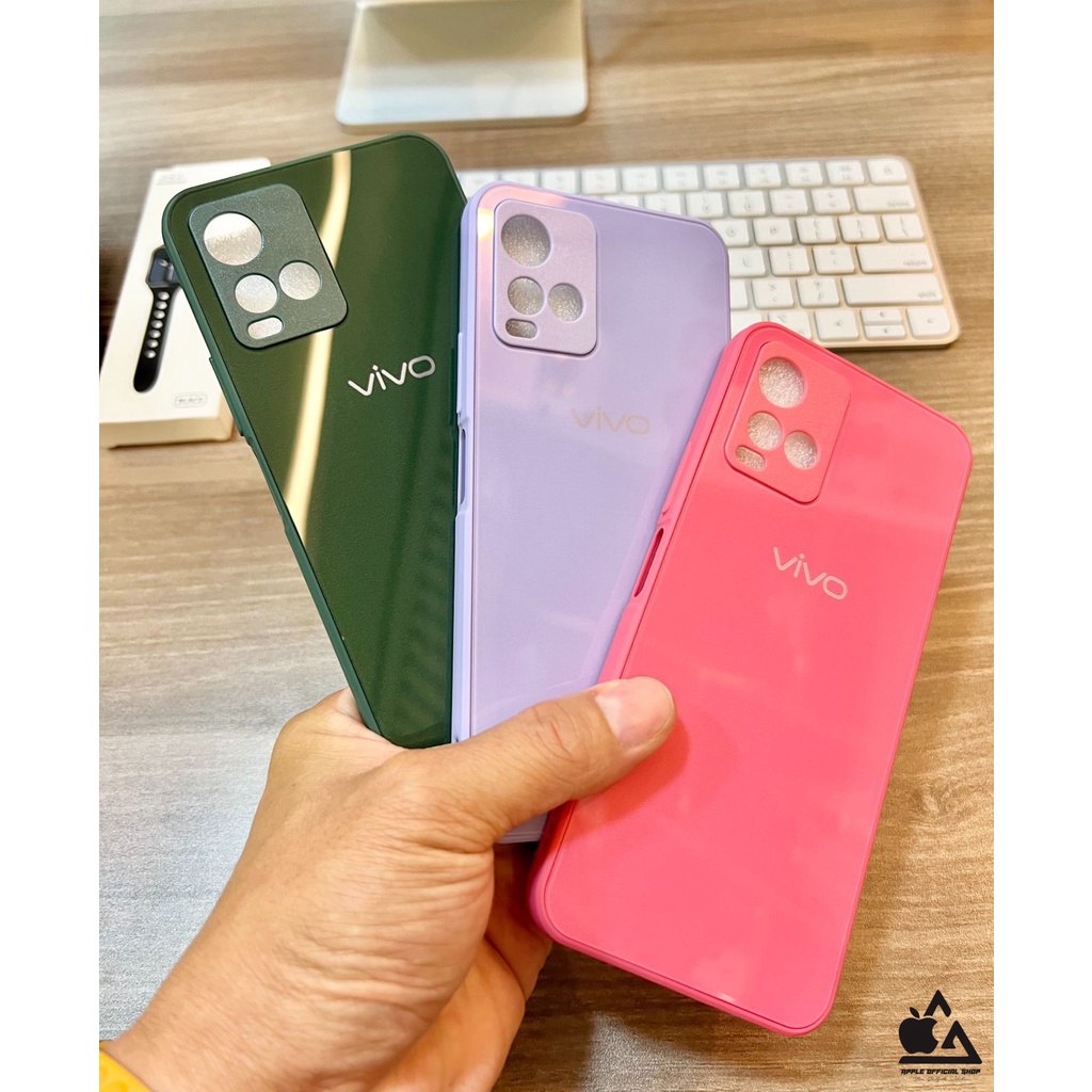 Premium Glass Case VIVO Y12 Y15 Y17 Y12S Y20 Y20I Y20S Y21 Y21S Y21A Y33S Y33T Y15S Y01 Y75 5G T1 5G With LOGO TEMPERED SOFTCASE KOREAN SILIKON Candy Mewah