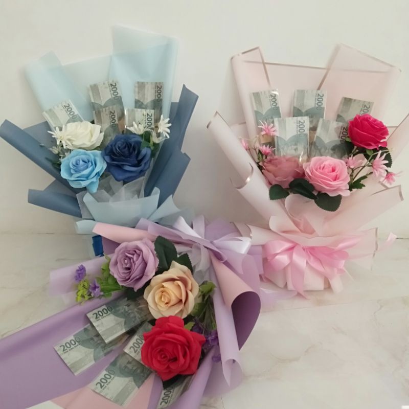 buket uang mainan bunga premium 5 lembar, buket wisuda, buket ulang tahun, bucket sidoarjo, surabaya