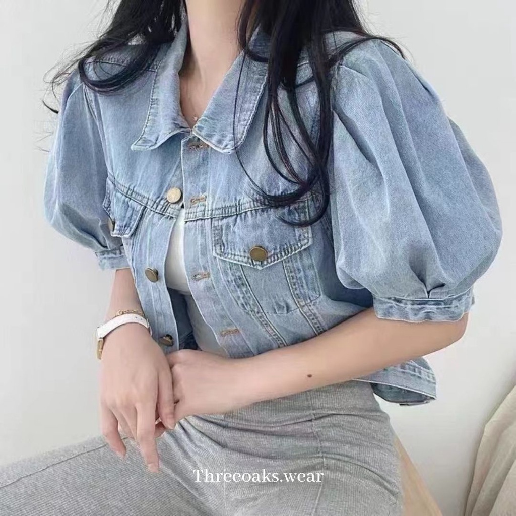 HYACINTH JAKET JEANS CROP PREMIUM IMPOR DENGAN TANGAN BALON SUPER KOREAN STYLE