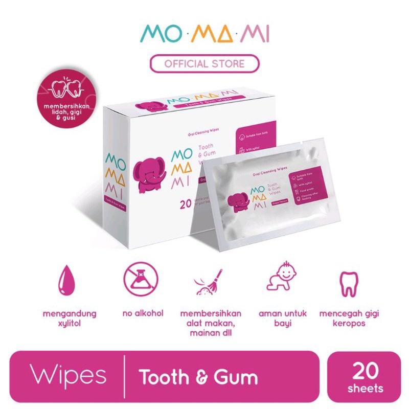 Momami tooth &amp; gum wipes 20s / tisu