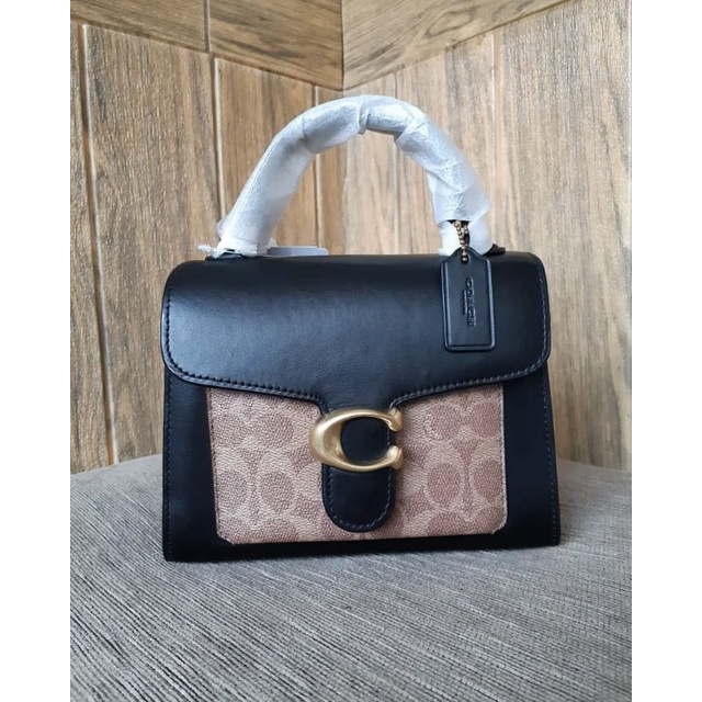 Coach Tabby Top Handle Signature Tan Black