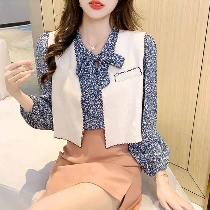 Ios Shop - Fiona Blouse + Rompi Atasan Remaja Wanita Vest Kantor Lengan Ramadhan Muslim Hijab OOTD Lebaran Ramadan Panjang-BIRU