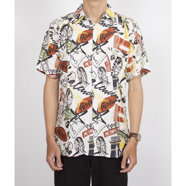 FORTGLASS HAWAI KEMEJA MOTIF  PRIA BAJU PANTAI COWO BALI REGGAE COWO PENDEK SANTAI RAYON HALUS