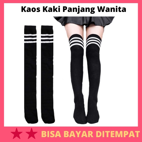 Kaos Kaki Panjang Wanita / Kaos Kaki Selutut Atas Lutut Sepaha Cosplay Jepang Korea Belang  Garis An