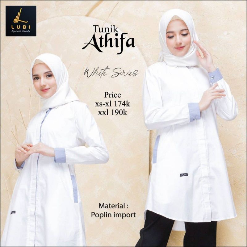 Atasan Original Tunik Athifa by Lubi|Atasan Cewek|Baju Kerja|Tunik Utih|Tunik Polos Kasual|Tunik Kat