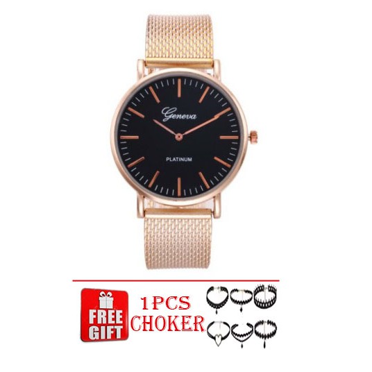 Jam Tangan Geneva HIGH CLASS + CHOKER  Korea Fashion Bisnis Business Look Kora Fashion Watch Bisnis