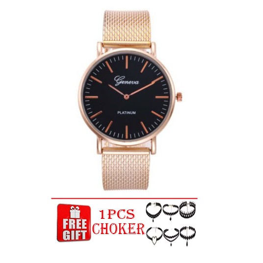 Jam Tangan Geneva HIGH CLASS + CHOKER  Korea Fashion Bisnis Business Look Kora Fashion Watch Bisnis