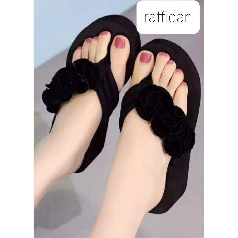 sandal wanita dewasa hak tinggi motif bunga pinggir