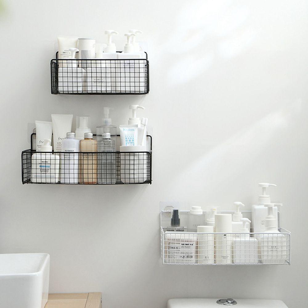 【 ELEGANT 】 Rak Kamar Mandi Kapasitas Bantalan Kuat Desain Grid Tahan Lama Perlengkapan Dinding Ada Jejak Tempel Dinding Toilet Penyimpanan Samping Tempat Tidur Bathroom Storage Hanging Basket