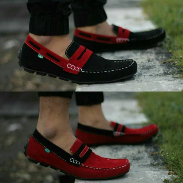 Sepatu pria slip on kulit Suede kickers