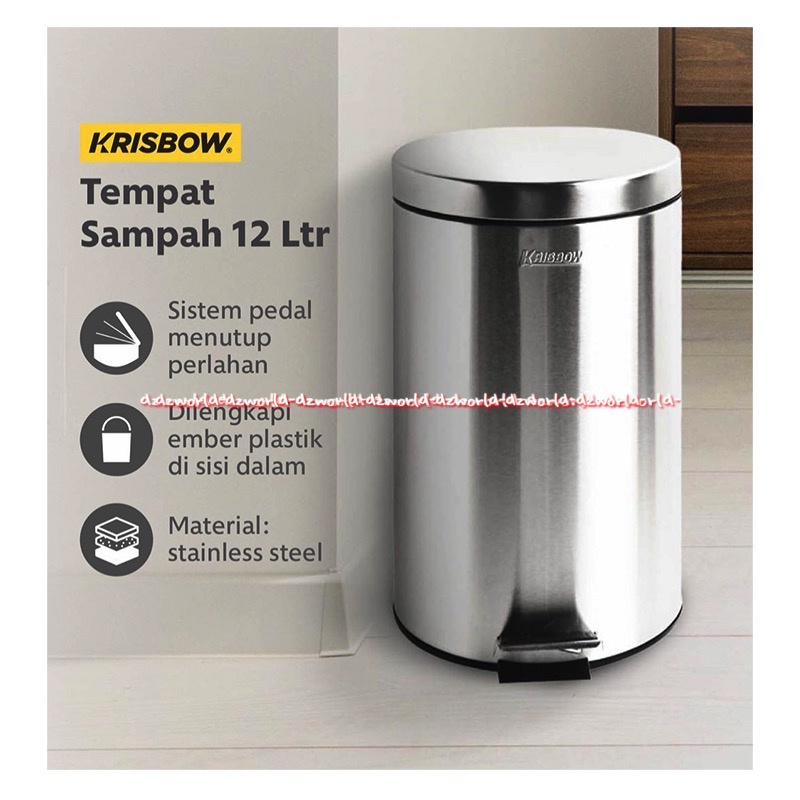 Krisbow Tempat Sampah 12L Tong Tempat Sampah dengan Injakan Push Pedal Kaki Silver dan Tutup Tidak Berbunyi Kris Bin Stainless Steel Fingerprint