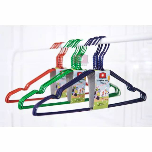 10 pcs Gantungan Baju Kawat Coating Kuat dan Lentur Hanger Warna Warni Calypso