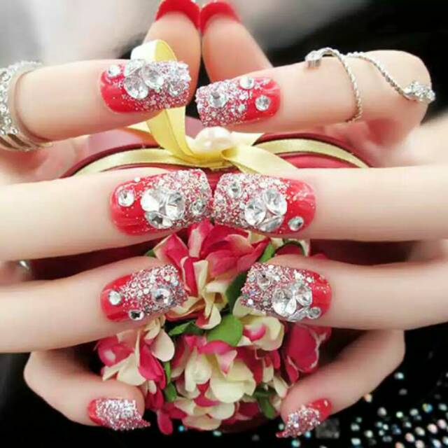 Kuku Palsu 3D/ Nail Art/ untuk Pengantin/isi 24pcs Fake Nails for Bride