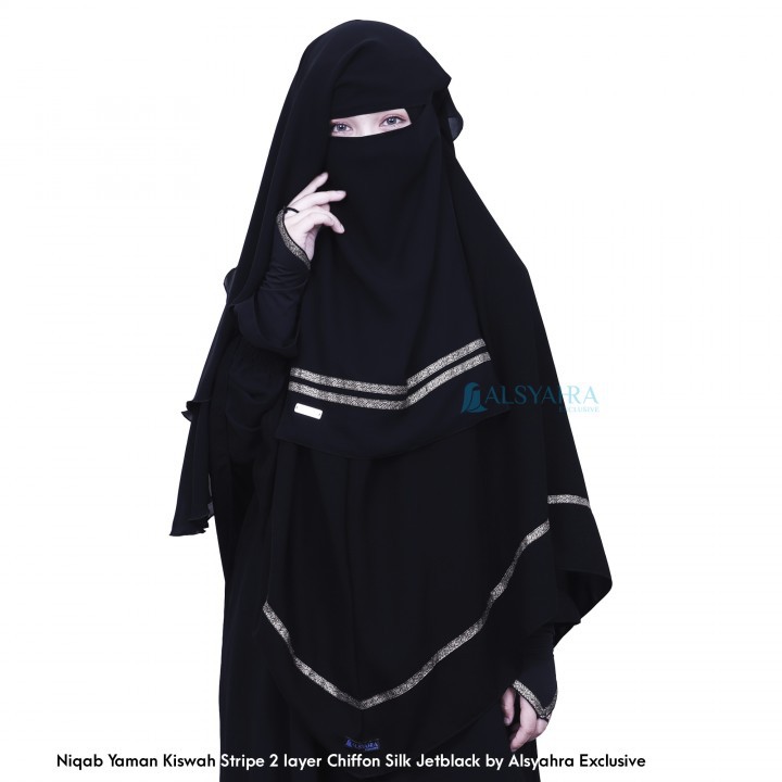 Jual Niqab Yaman Kiswah Stripe 2 Layer Sifon Jetblack Alsyahra Exclusive Indonesiashopee Indonesia 8191