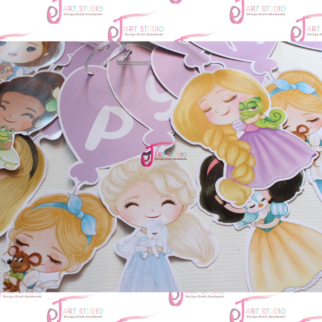 Custom Banner ulang tahun / Bunting Flag Ulang Tahun Premium/ Princess Disney