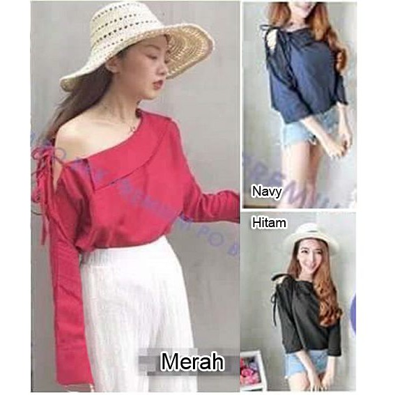 Atasan Wanita Lengan Raglan Kombinasi Tali Leher Samping Katun Rayon 15803