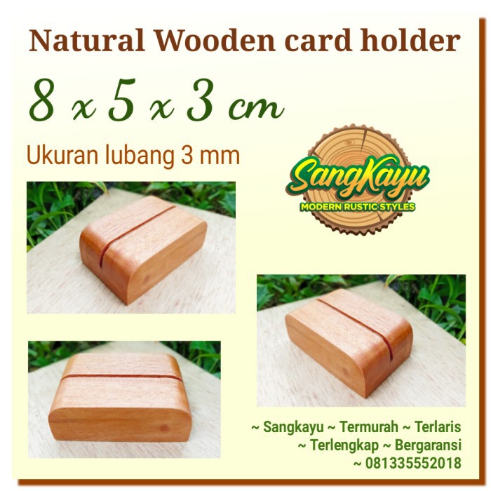 Card holder kayu 8x5x3cm natural wooden card holder tempat kartu kayu