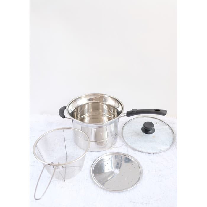 Stainless Steel Tebel 304 Panci Set 3 in 1 22 Deep Fryer Kukus Goreng