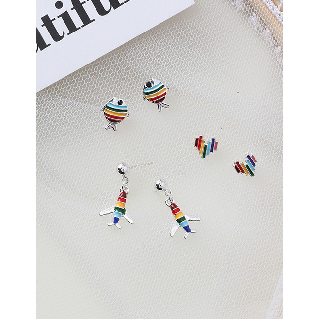 LRC Anting Tusuk Fashion 925 Silver Needle Rainbow Cartoon Earrings F76791