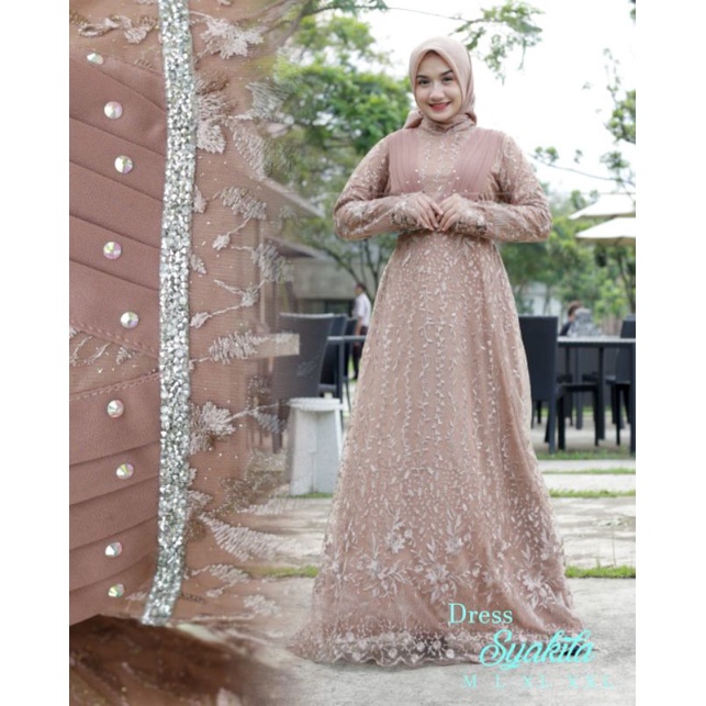 dress gamis kebaya tile syakira  modern terbaru remaja