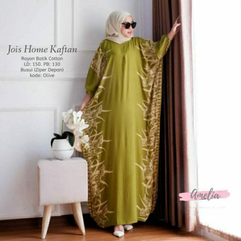 Jois Home Kaftan  - Kaftan Wanita Jumbo Katun Rayon Batik Premium Busui Daster Gamis Batik Bigsize  Fashion Muslim Kekinian LD 150cm