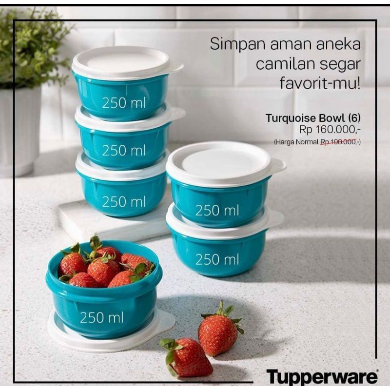 Tuperware 6pcs Turquoise bowl set mangkok