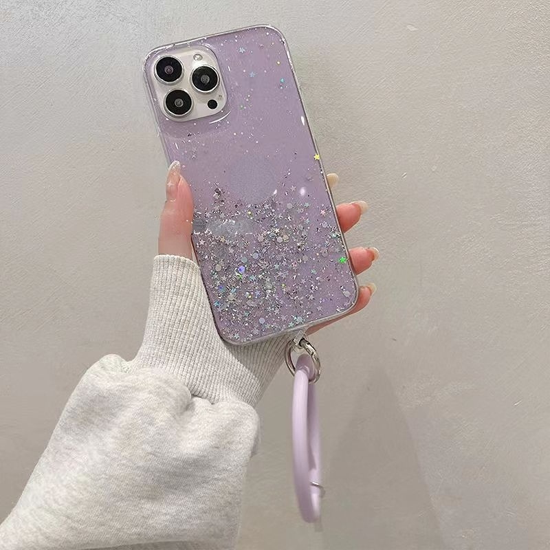 Soft Case Bahan TPU Motif Marmer Glitter Dengan Gelang Untuk iPhone 14 Pro Max 13 Pro Max 11 Pro Max XR X XS Max 7 8 Plus SE 2020