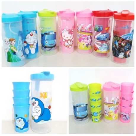 TEKO GELAS PLASTIK SET 4 IN 1 KARAKTER