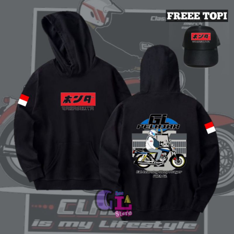 JAKET HOODIE HONDA GL PRO MAX | HOODIE HONDA GANK | BAHAN KATUN FLECE PREMIUM | FREE TOPI