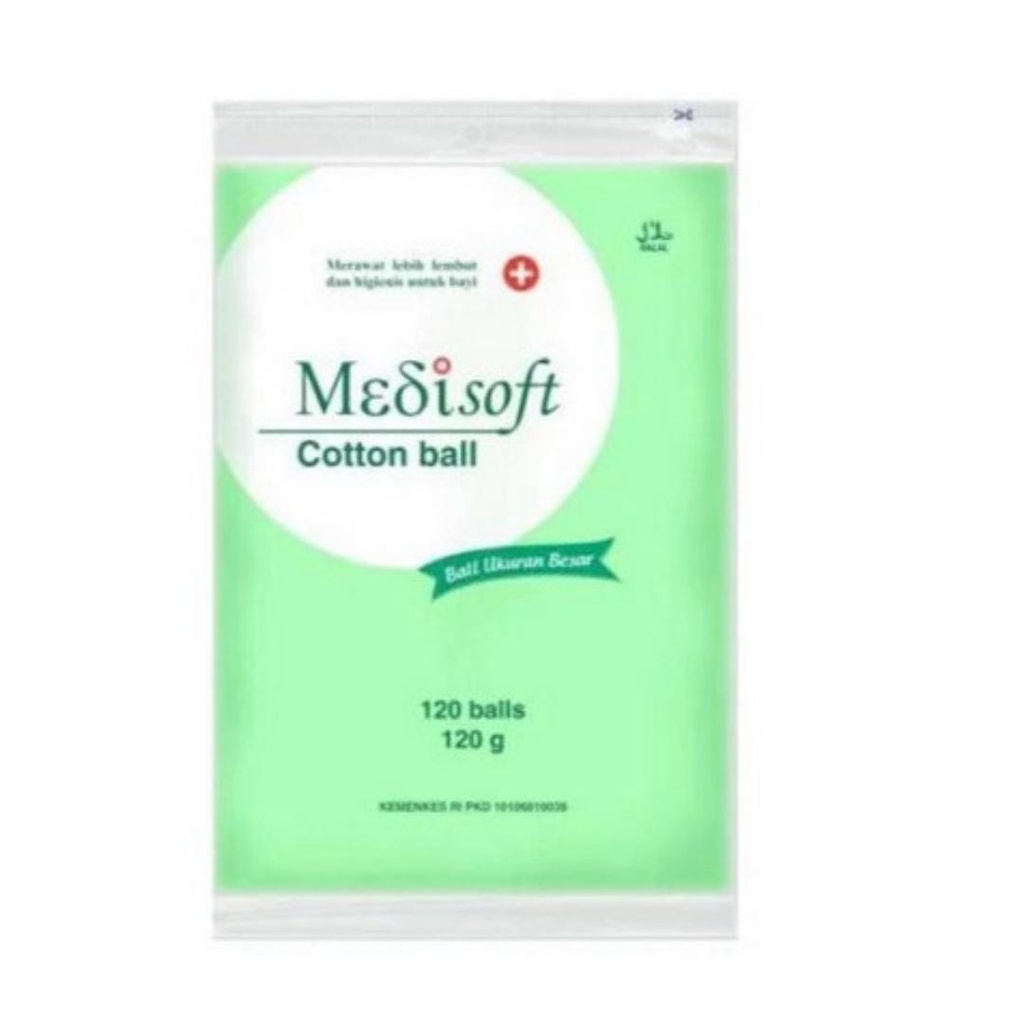 Kapas Bulat - Kapas Bayi Medisoft Cotton Ball Big Size 120 balls - Hijau - Besar Jumbo