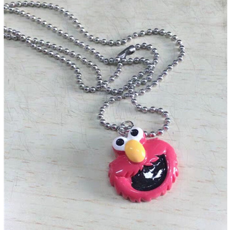 Retro kartun anak imut disco pasangan kalung Merah Biru Sesame Street lucu liontin sweater rantai ka