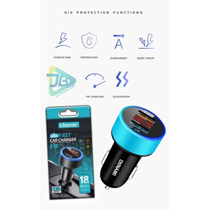 Batok Saver mobil Cashan mobil DIINAMI C15 dual usb 2.5amper LED display ORIGINAL kualitas fast Charger JB5801