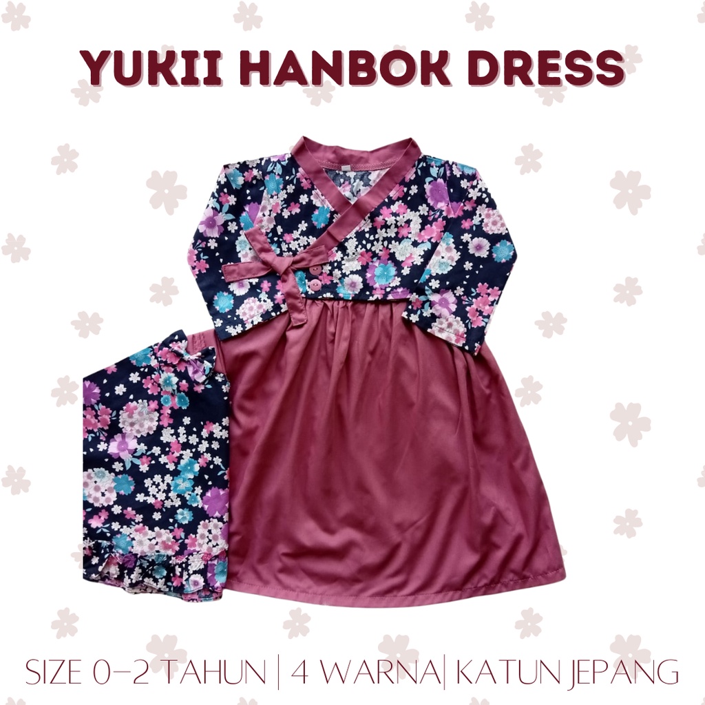 yukii HANBOK GAMIS DRESS kimono anak balita perempuan 0-12 bulan 1- 2 tahun dress muslim anak perempuan set gamis hijab baby newbron balita gamis kimono gamis hanbok anak