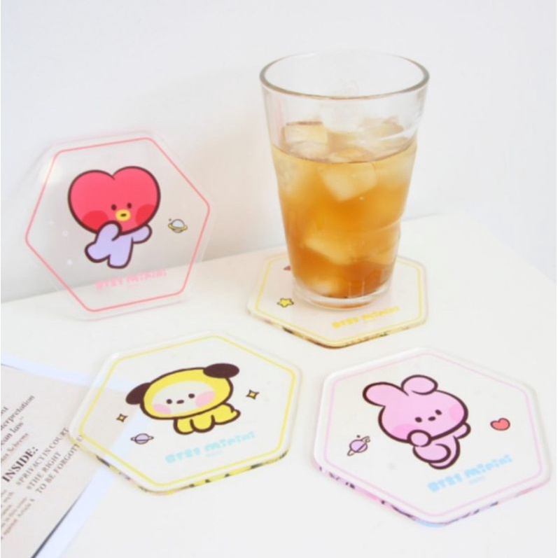 OFFICIAL BT21 MININI HEXAGON ACRYLIC MUG COASTER