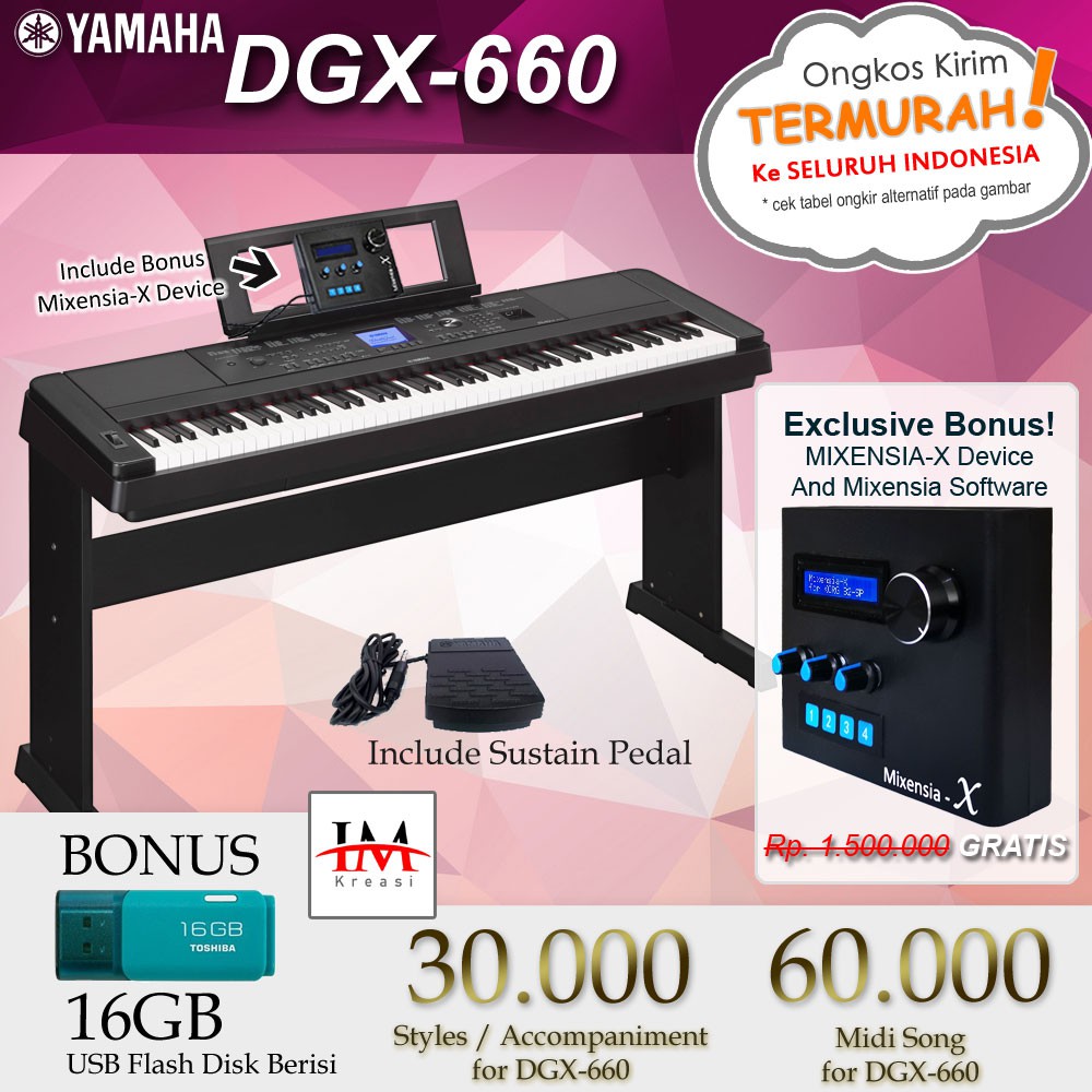 Digital Piano Yamaha DGX 660 / DGX660 Bundle Hardware Mixensia-X