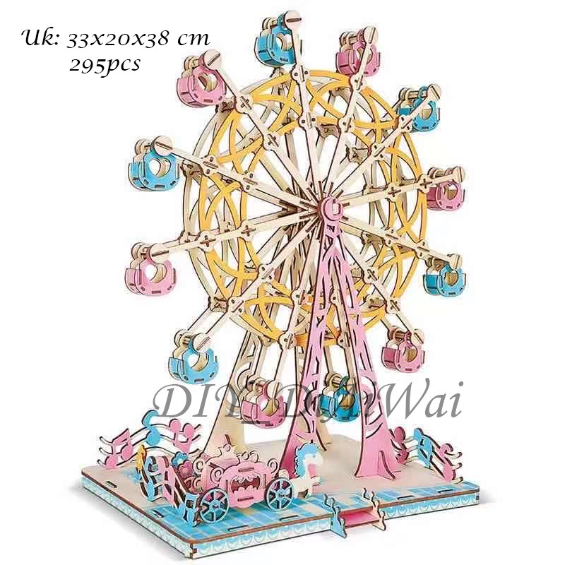 Puzzle 3D DIY bahan kayu model FERRIS WHEEL OF HAPPINESS mainan puzzle edukasi anak / kado