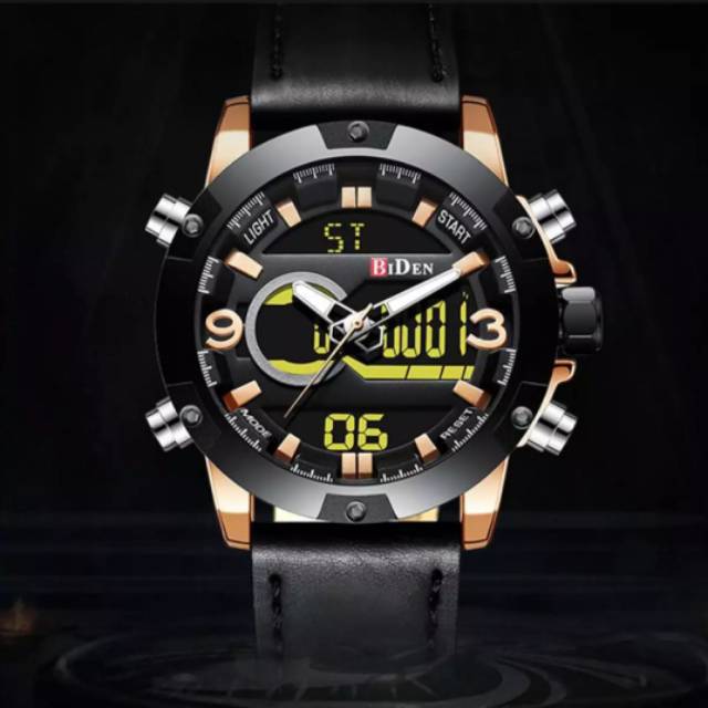 JAM TANGAN PRIA BIDEN 0108 DUAL TIME TALI KULIT ORIGINAL