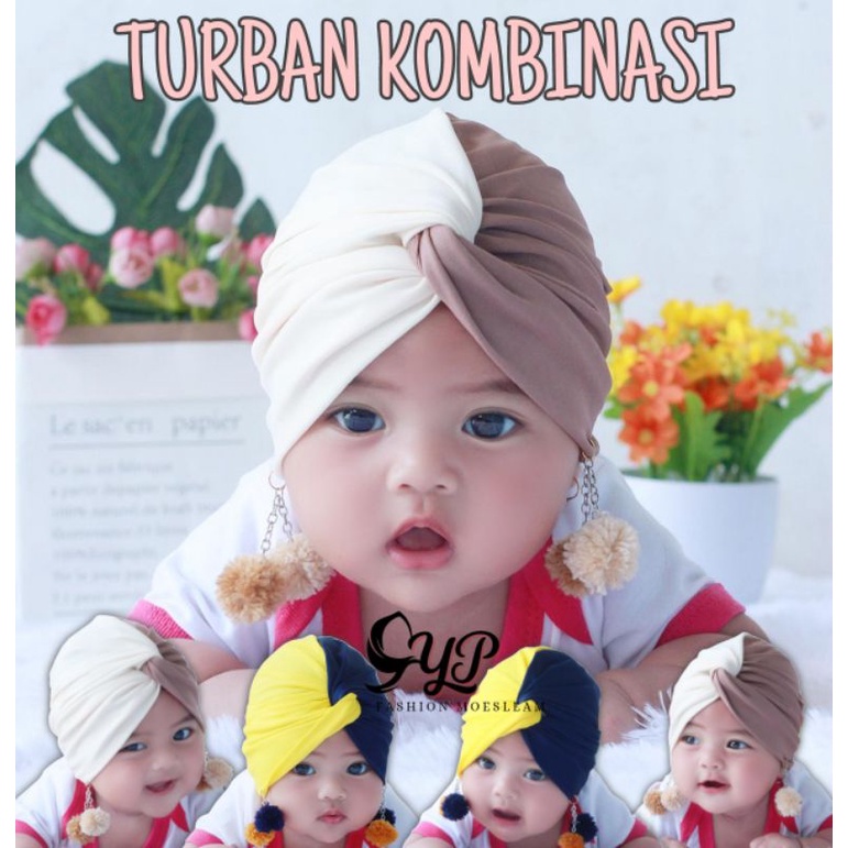 Turban  Anak Bayi Pom Pom KOMBINASI usia 0-3 th / TURBAN BABY