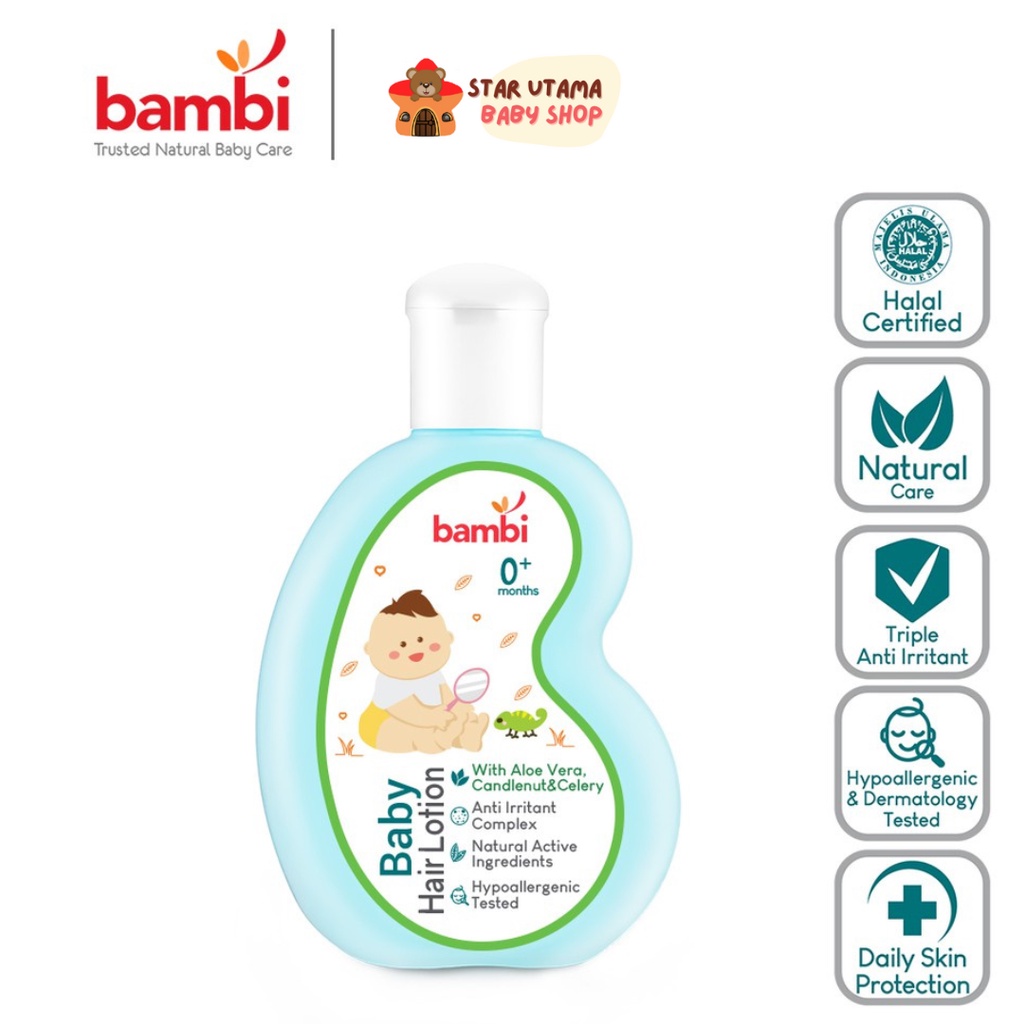 Bambi Baby Hair Lotion with Aloe Vera, Candlenut &amp; Celery | Vitamin Minyak Rambut bayi